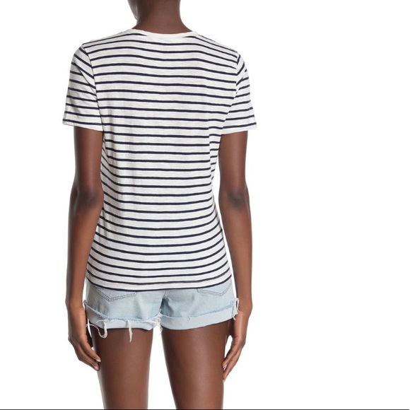 MADEWELL - Theresa Striped V-Neck T-Shirt - Bright Ivory & Dark Blue Str… - Picture 2 of 9